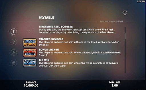 Einstein Eureka Moments Deluxe Stakelogic Paytable